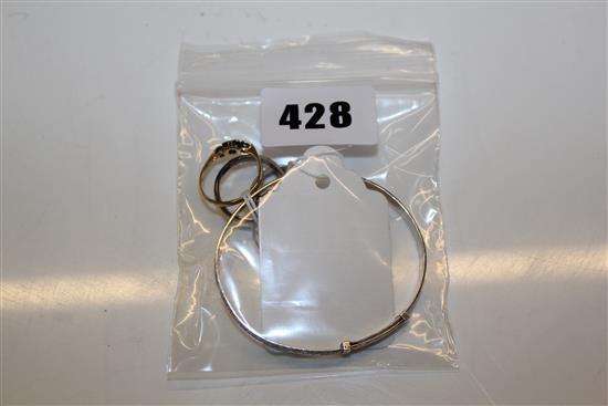 3 gold rings, silver bangle & ring